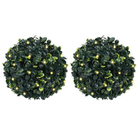 Sfere di Bosso Artificiale con Luci LED 2 pz Verdi 22 cm