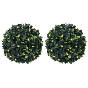 Sfere di Bosso Artificiale con Luci LED 2 pz Verdi 22 cm