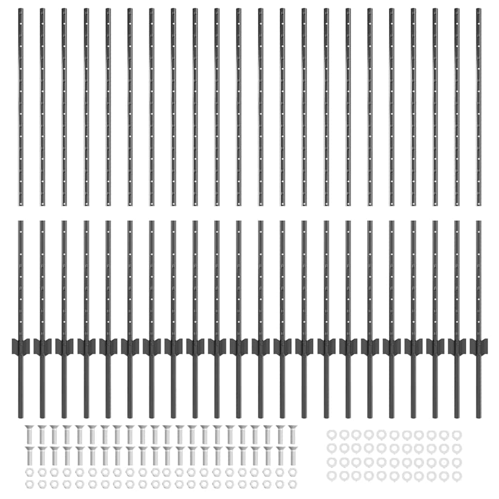 Pali per Recinzione 44 pcs Grigio 160 cm Acciaio 3335938