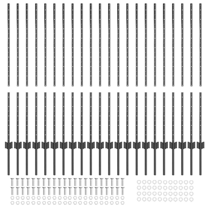 Pali per Recinzione 44 pcs Grigio 160 cm Acciaio 3335938