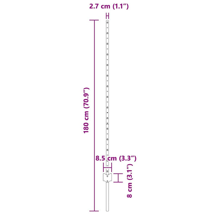 Pali per Recinzione 88 pcs Grigio 180 cm Acciaio 3335941