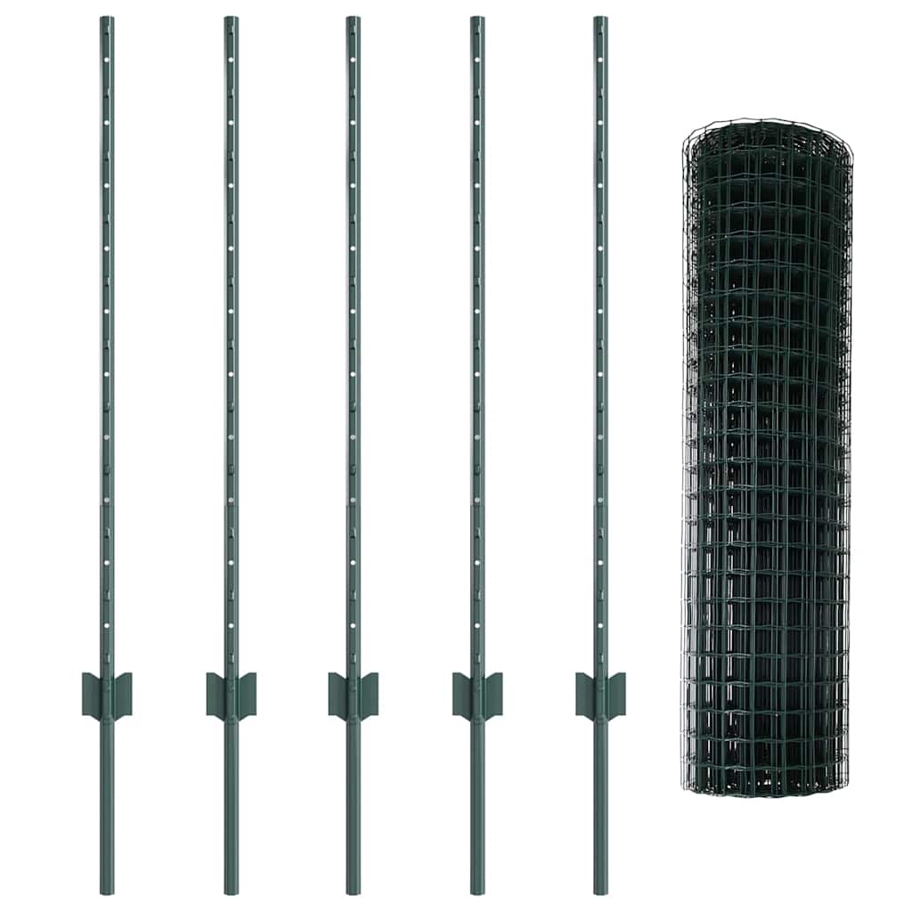 Recinzione con pali. Verde 1 x 10 m Acciaio 3335967