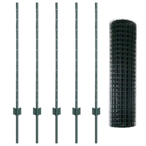 Recinzione con pali. Verde 1 x 10 m Acciaio 3335967