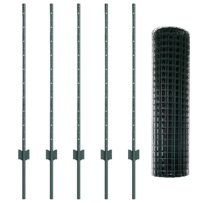 Recinzione con pali. Verde 1 x 10 m Acciaio 3335967