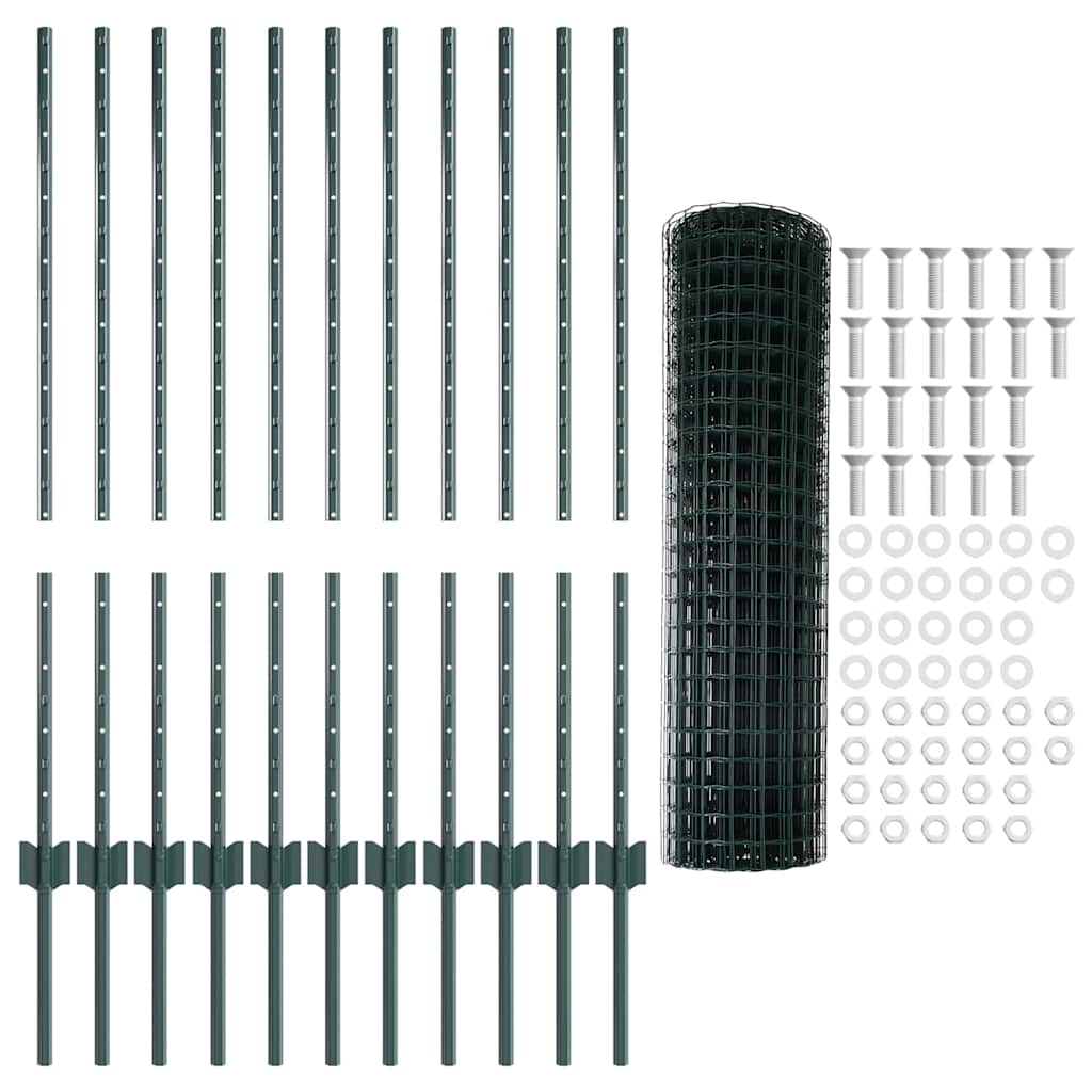 Recinzione con pali. Verde 1 x 25 m Acciaio 3336007