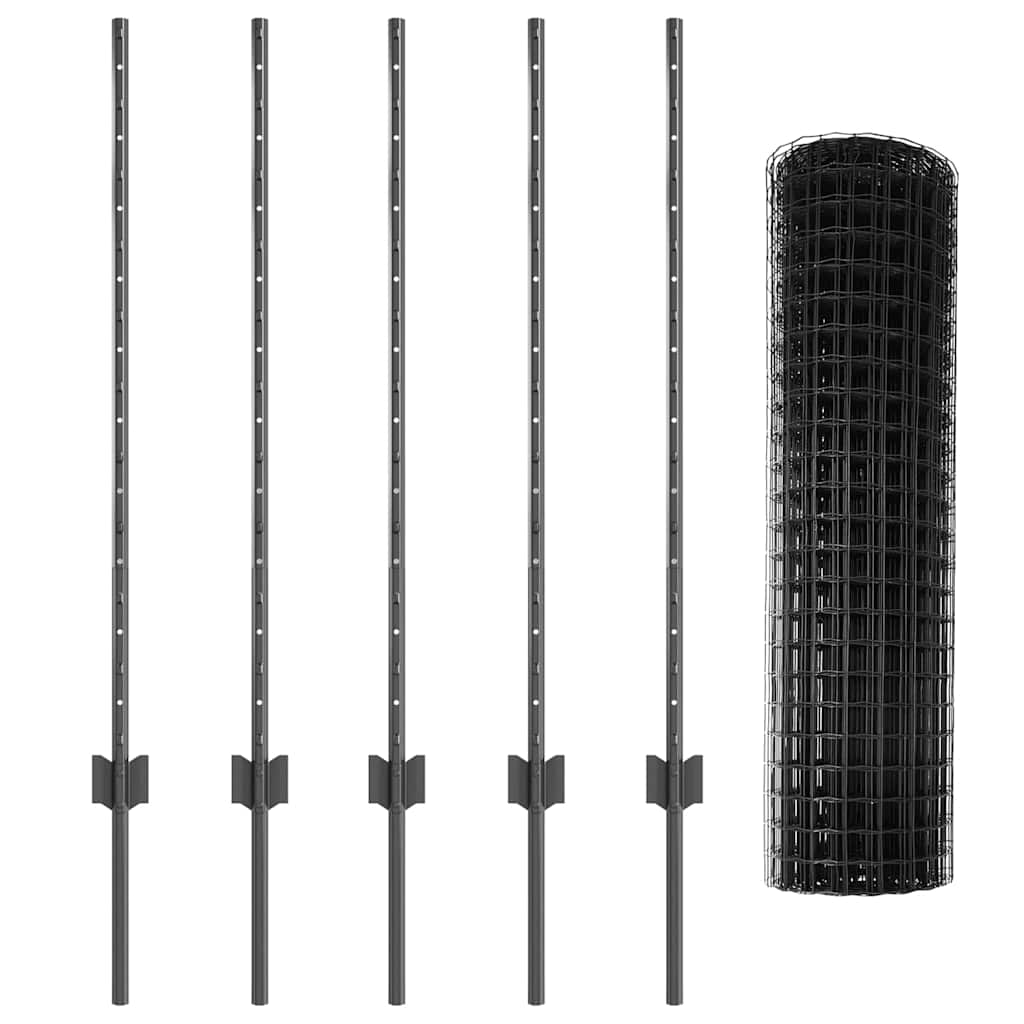 Recinzione con pali. Grigio 1 x 10 m Acciaio 3336057