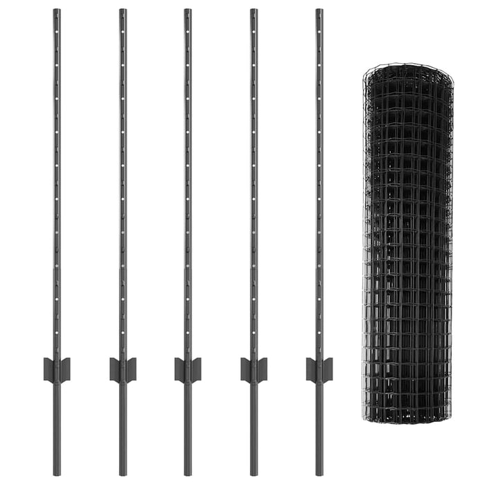 Recinzione con pali. Grigio 1 x 10 m Acciaio 3336057