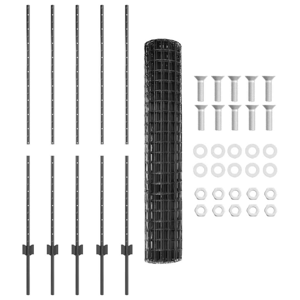 Recinzione con pali. Grigio 1.4 x 10 m Acciaio 3336134