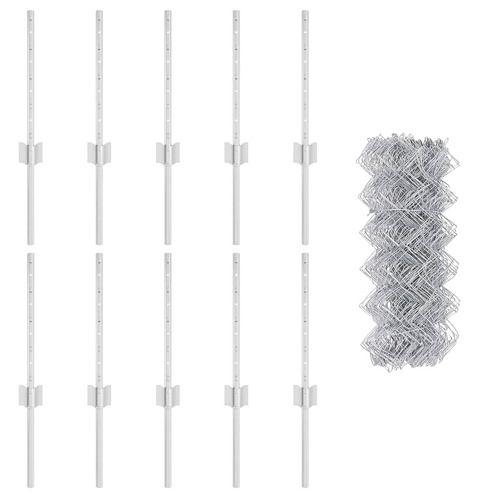 Recinzione con pali. Argento 0.4 x 10 m Acciaio 3336285