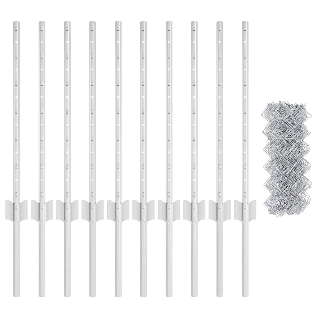 Recinzione con pali. Argento 0.6 x 10 m Acciaio 3336286