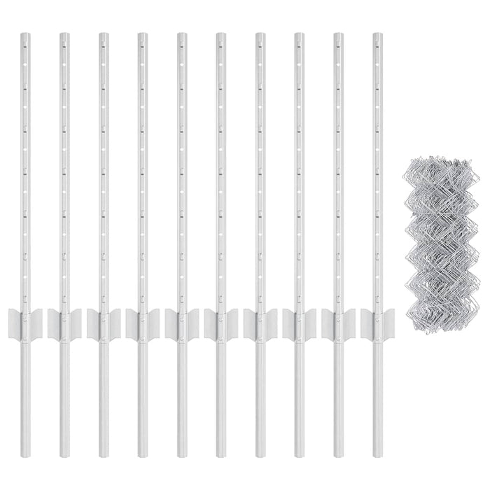 Recinzione con pali. Argento 0.6 x 10 m Acciaio 3336286