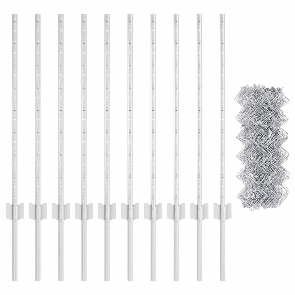 Recinzione con pali. Argento 0.8 x 10 m Acciaio 3336295
