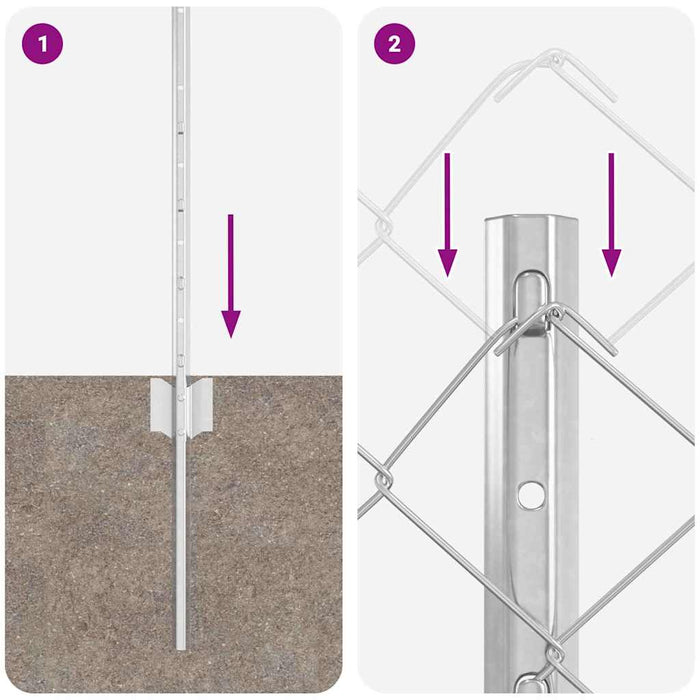 Recinzione con pali. Argento 0.8 x 10 m Acciaio 3336295