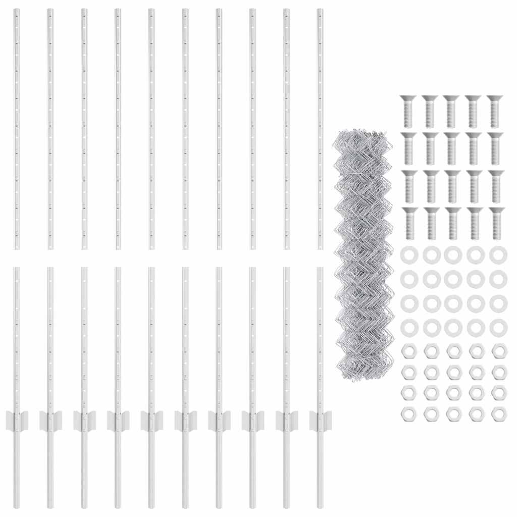 Recinzione con pali. Argento 1.2 x 10 m Acciaio 3336297