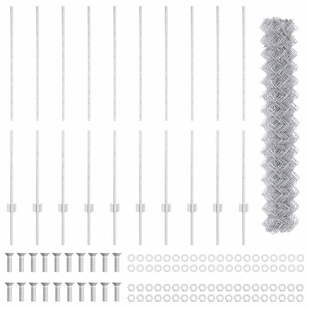 Recinzione con pali. Argento 1.4 x 10 m Acciaio 3336298