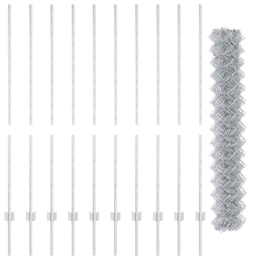 Recinzione con pali. Argento 1.4 x 10 m Acciaio 3336298