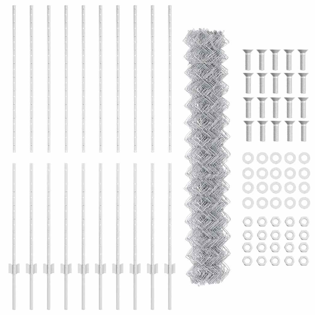Recinzione con pali. Argento 1.5 x 10 m Acciaio 3336299