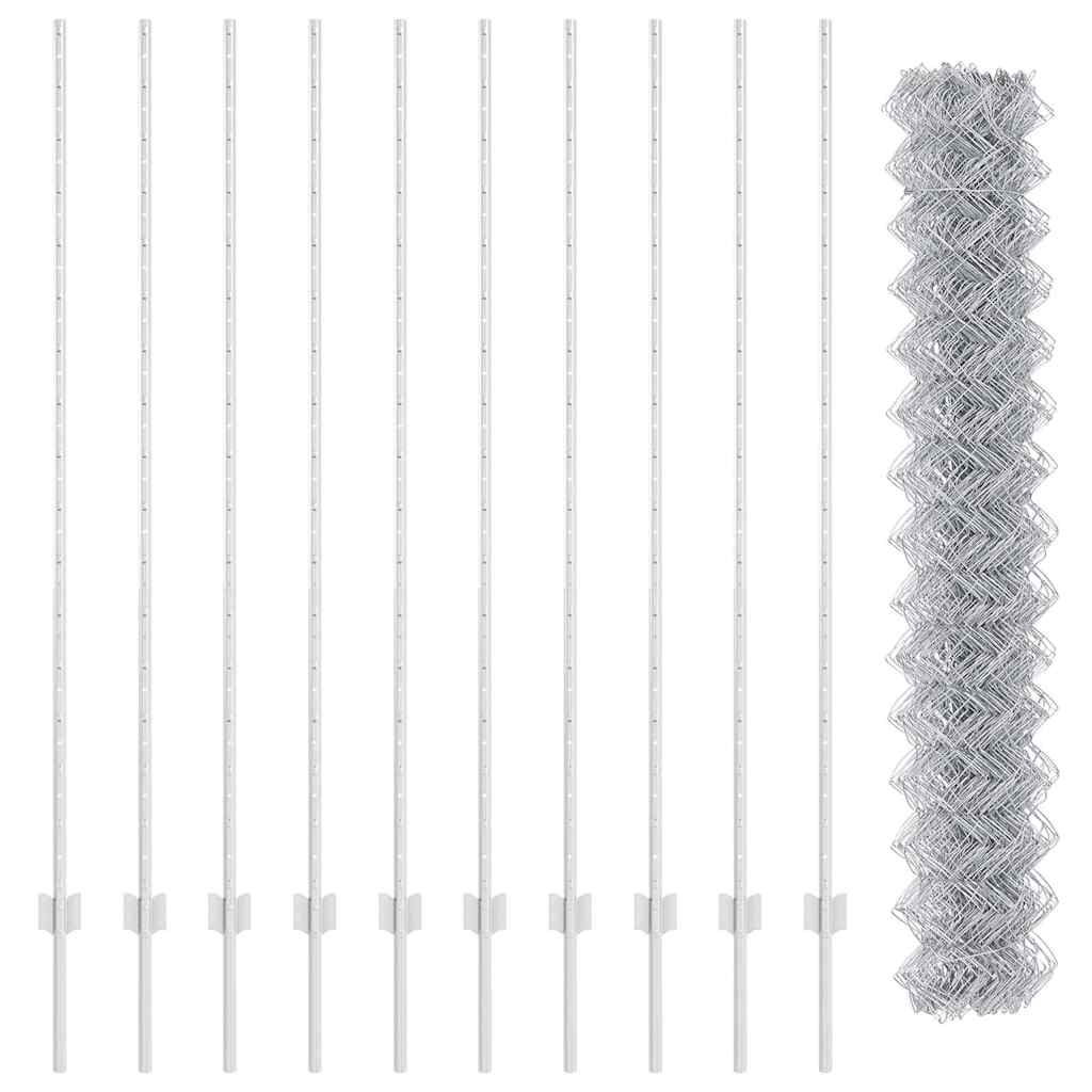 Recinzione con pali. Argento 1.5 x 10 m Acciaio 3336299