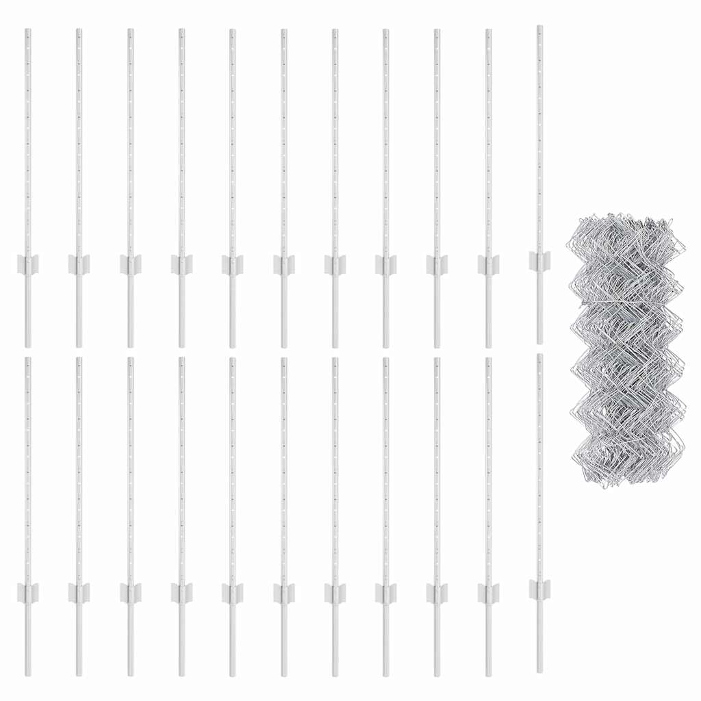 Recinzione con pali. Argento 0.8 x 25 m Acciaio 3336303