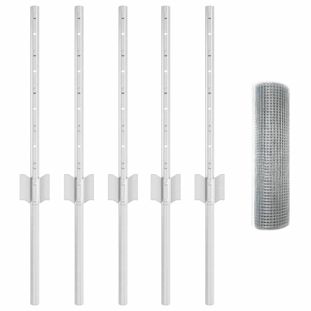 Recinzione con pali. Argento 0.4 x 10 m Acciaio 3336311