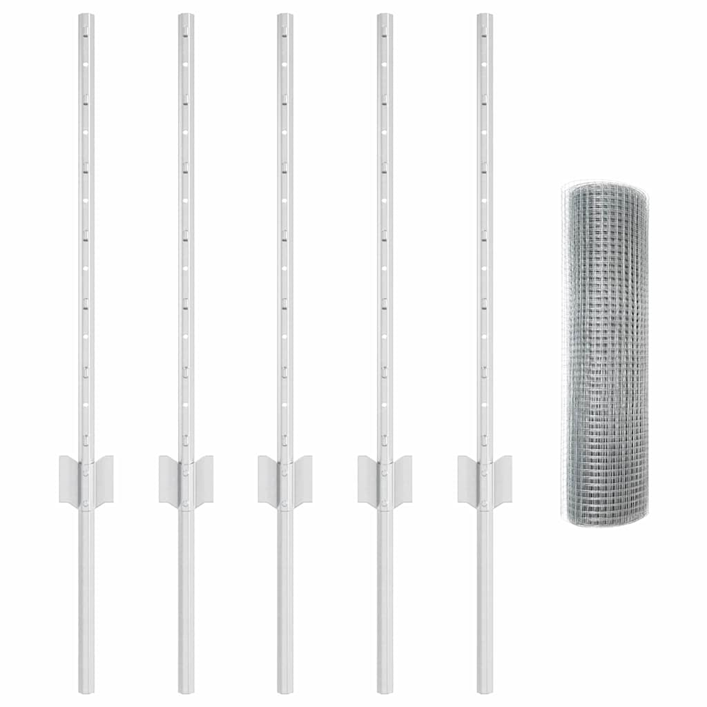 Recinzione con pali. Argento 0.5 x 10 m Acciaio 3336314