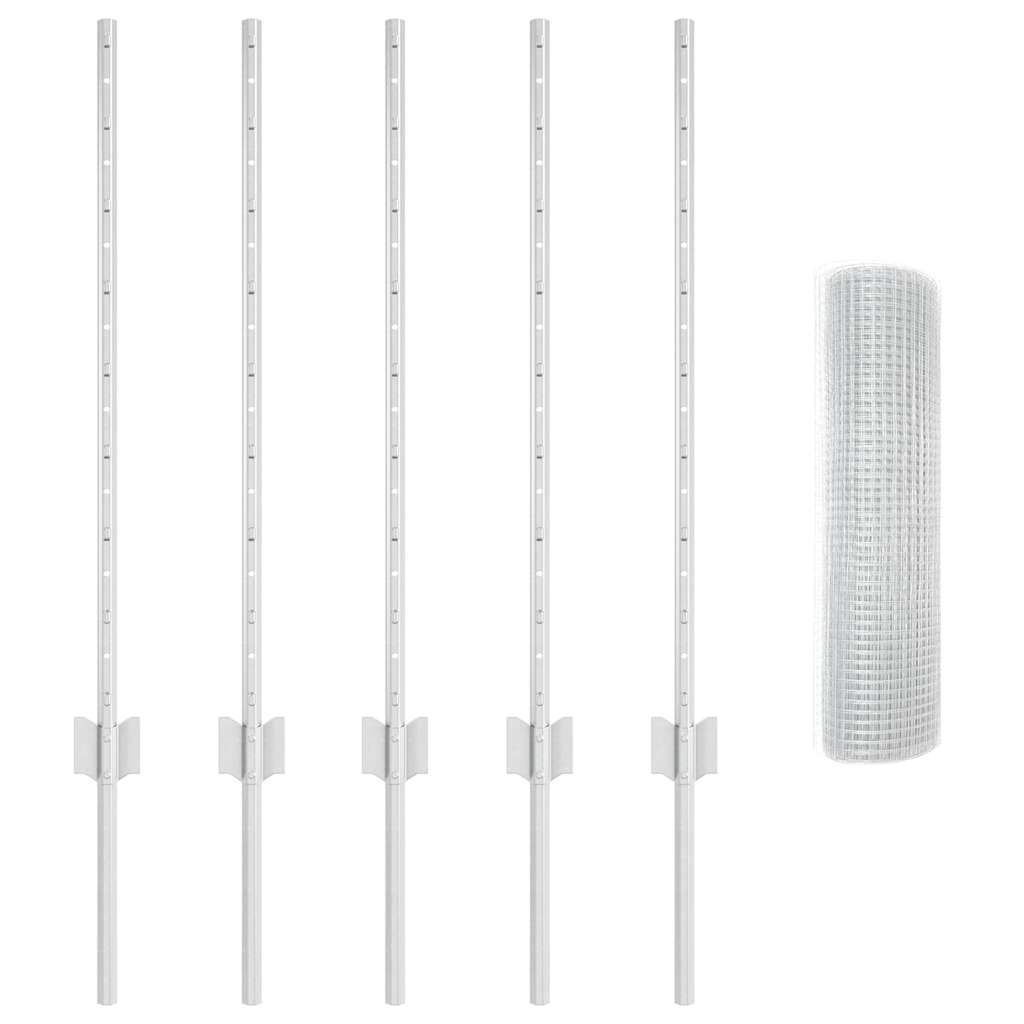 Recinzione con pali. Argento 0.8 x 10 m Acciaio 3336322