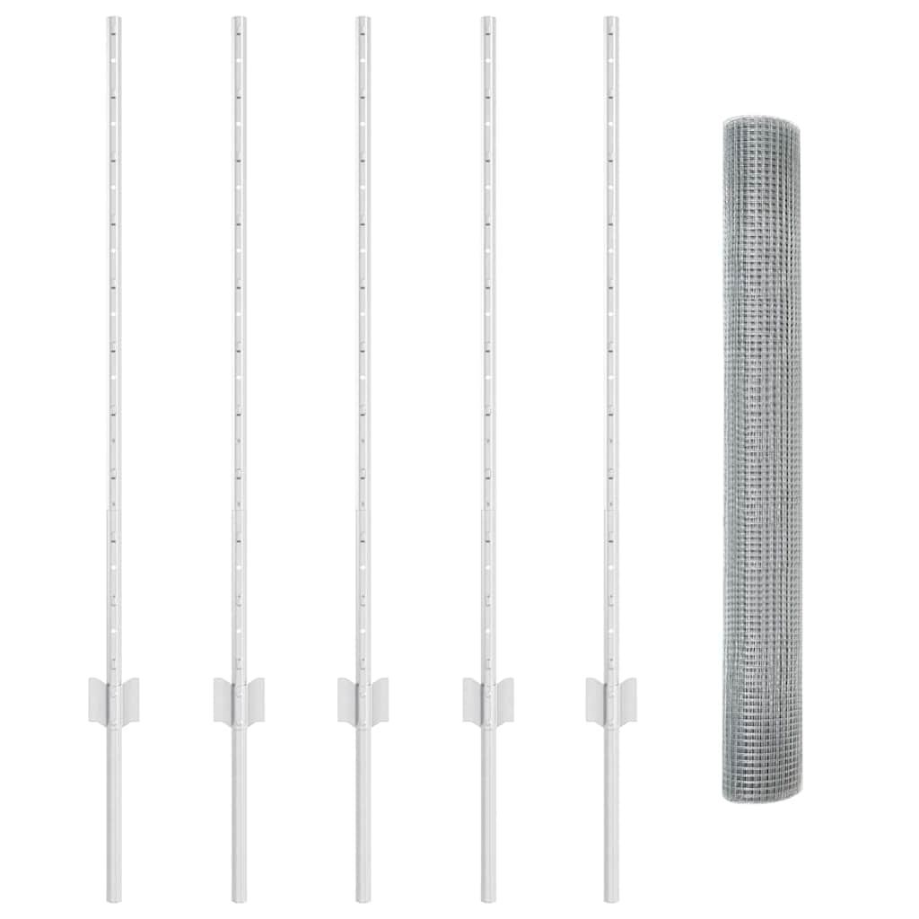 Recinzione con pali. Argento 1 x 10 m Acciaio 3336326