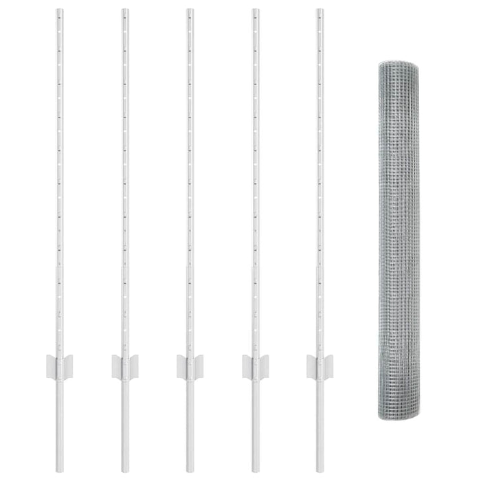 Recinzione con pali. Argento 1 x 10 m Acciaio 3336327