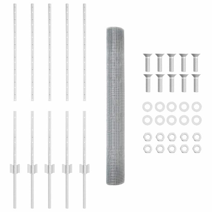 Recinzione con pali. Argento 1 x 10 m Acciaio 3336327