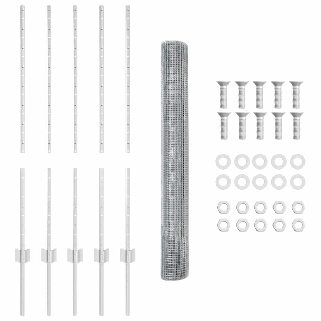 Recinzione con pali. Argento 1 x 10 m Acciaio 3336328