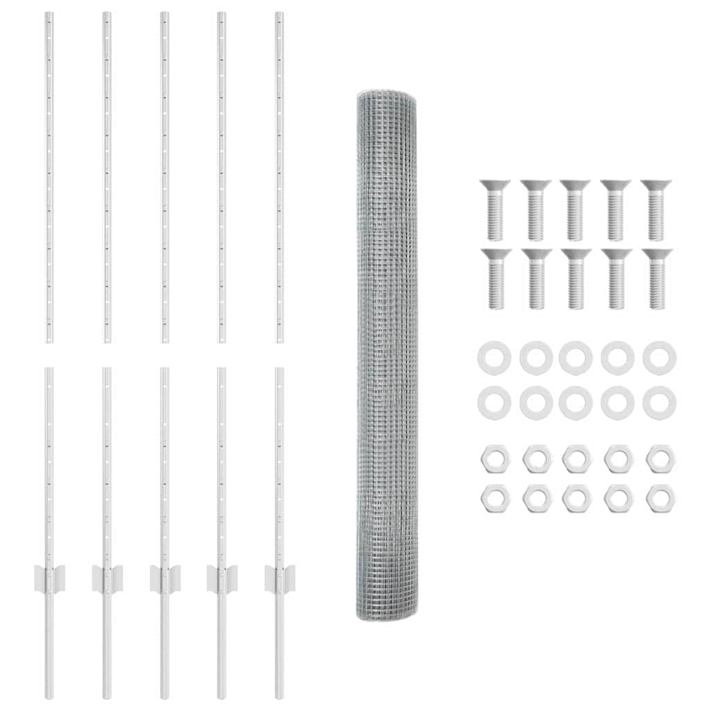 Recinzione con pali. Argento 1.2 x 10 m Acciaio 3336332
