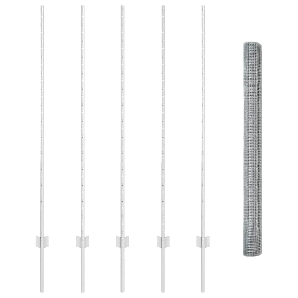 Recinzione con pali. Argento 1.4 x 10 m Acciaio 3336334