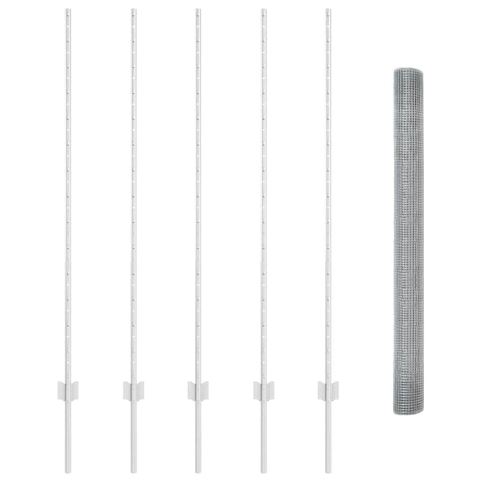 Recinzione con pali. Argento 1.4 x 10 m Acciaio 3336334