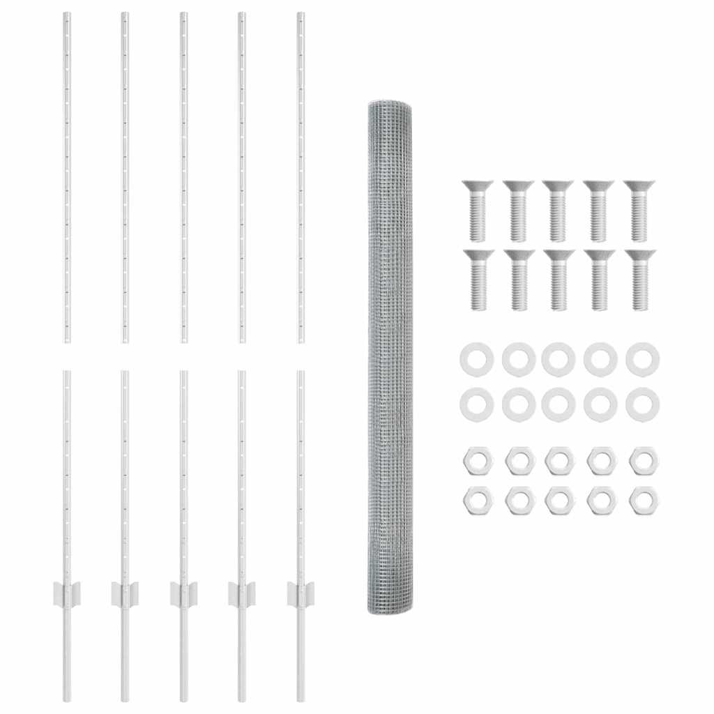 Recinzione con pali. Argento 1.4 x 10 m Acciaio 3336334