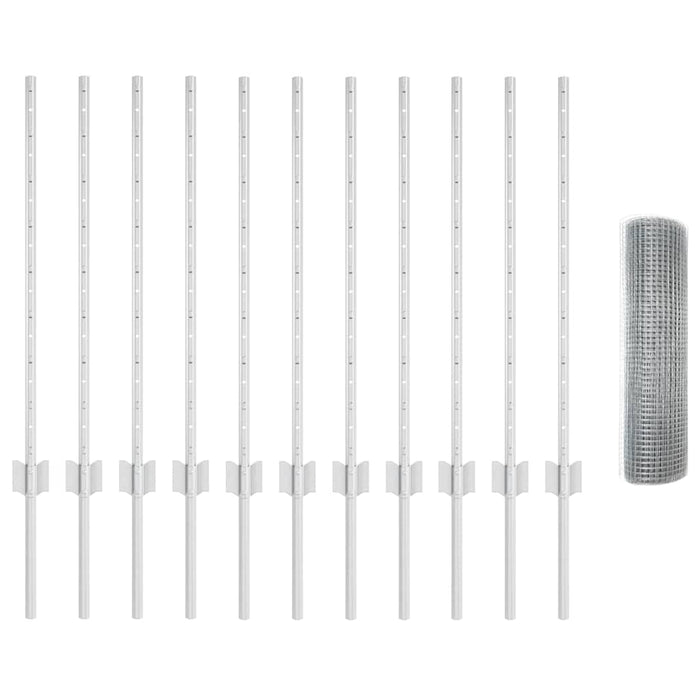 Recinzione con pali. Argento 0.8 x 25 m Acciaio 3336358