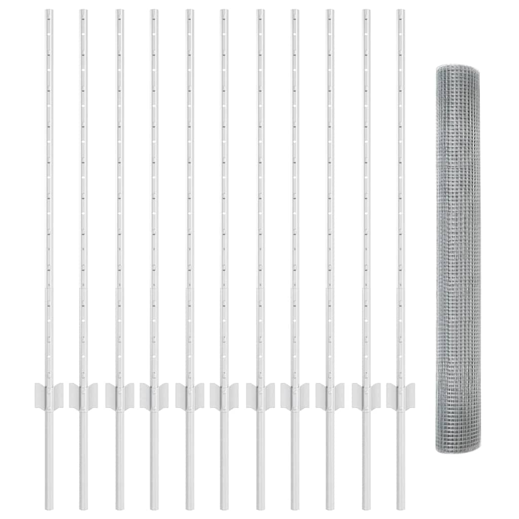 Recinzione con pali. Argento 1 x 25 m Acciaio 3336363