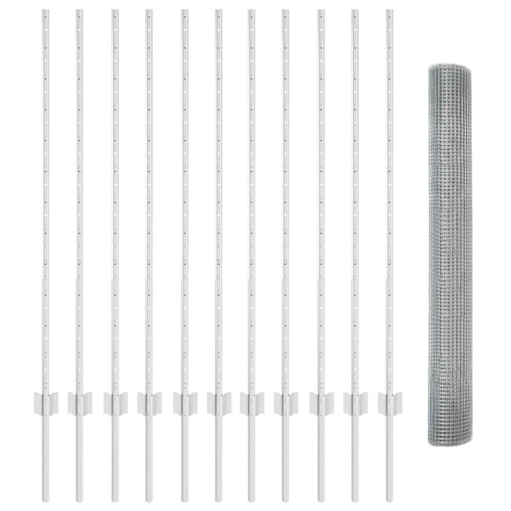 Recinzione con pali. Argento 1.2 x 25 m Acciaio 3336365