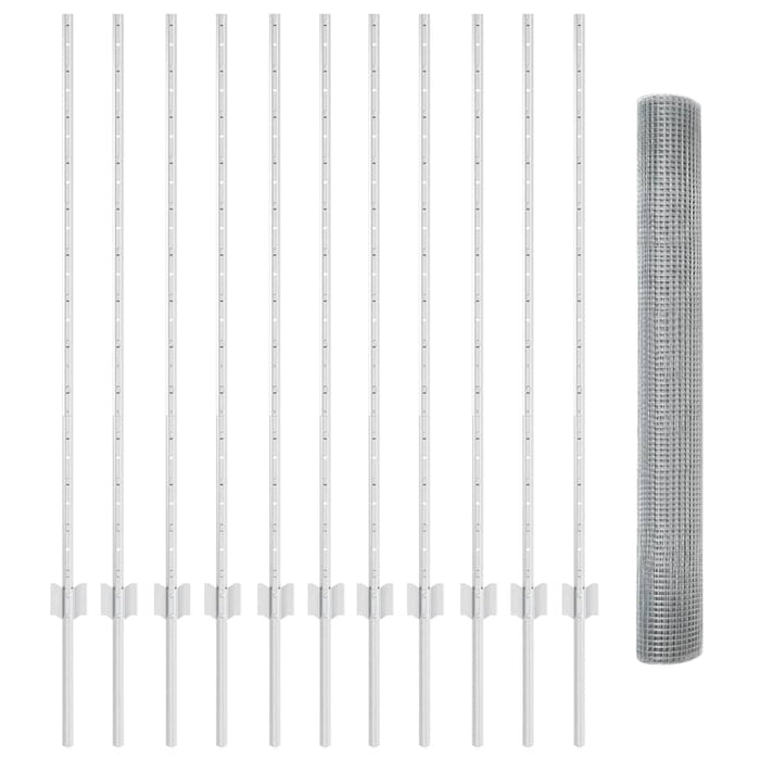 Recinzione con pali. Argento 1.2 x 25 m Acciaio 3336365