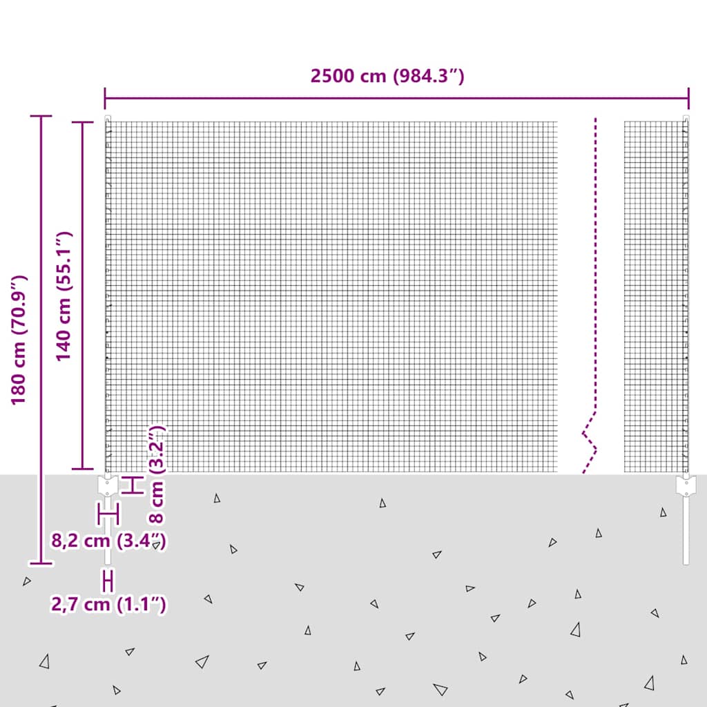 Recinzione con pali. Argento 1.4 x 25 m Acciaio 3336370