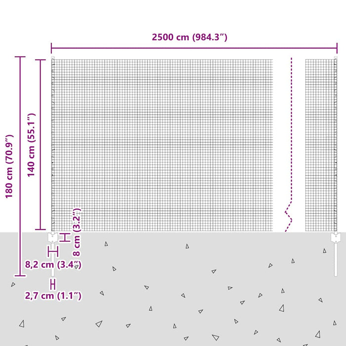 Recinzione con pali. Argento 1.4 x 25 m Acciaio 3336370