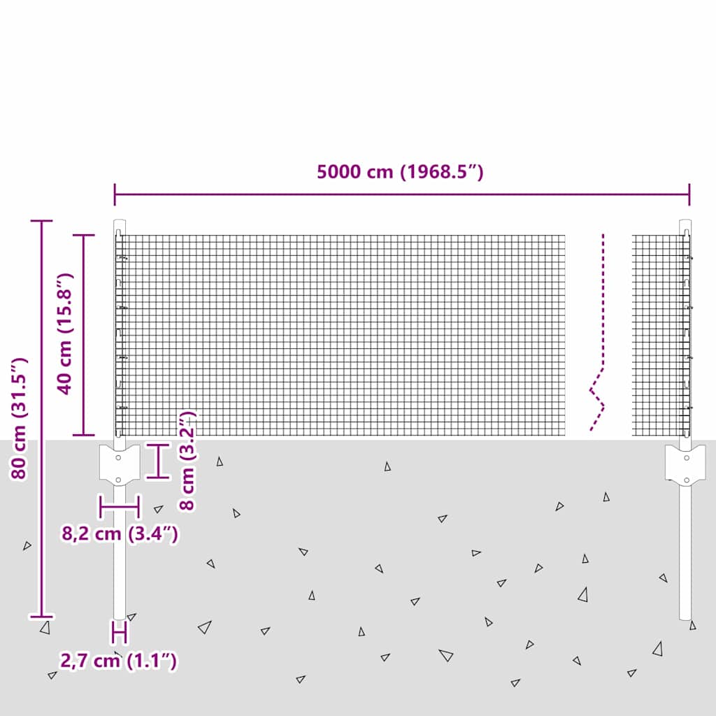 Recinzione con pali. Argento 0.4 x 50 m Acciaio 3336379