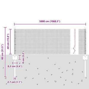 Recinzione con pali. Argento 0.4 x 50 m Acciaio 3336379