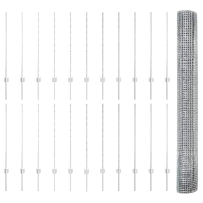 Recinzione con pali. Argento 1 x 50 m Acciaio 3336398