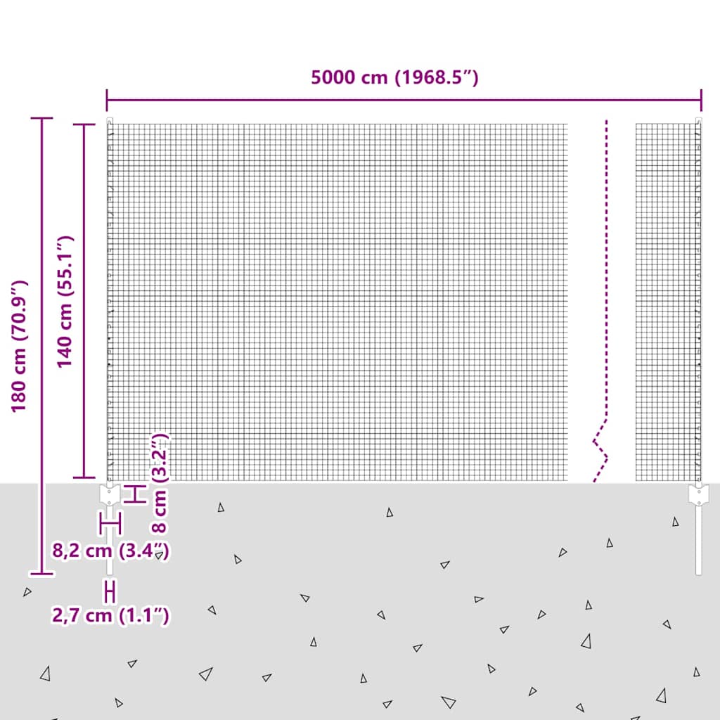 Recinzione con pali. Argento 1.4 x 50 m Acciaio 3336405