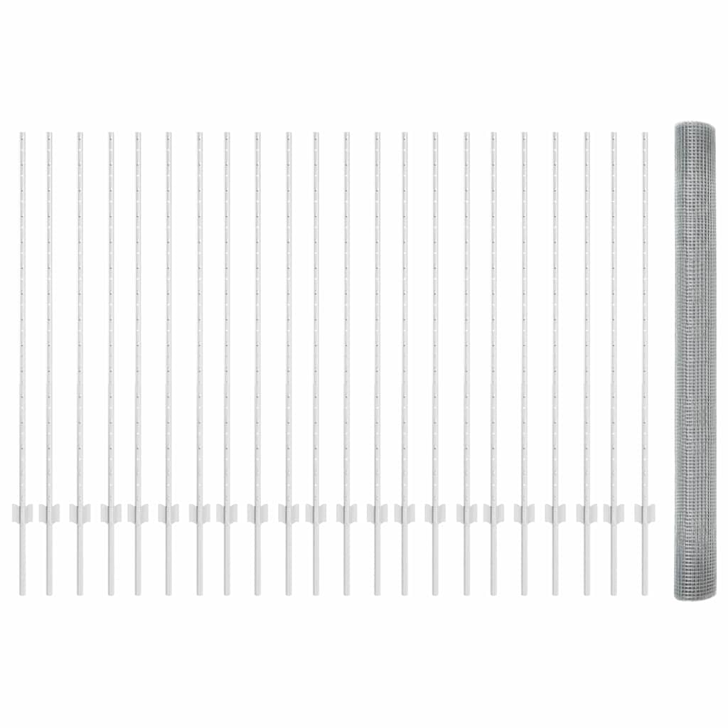 Recinzione con pali. Argento 1.4 x 50 m Acciaio 3336406