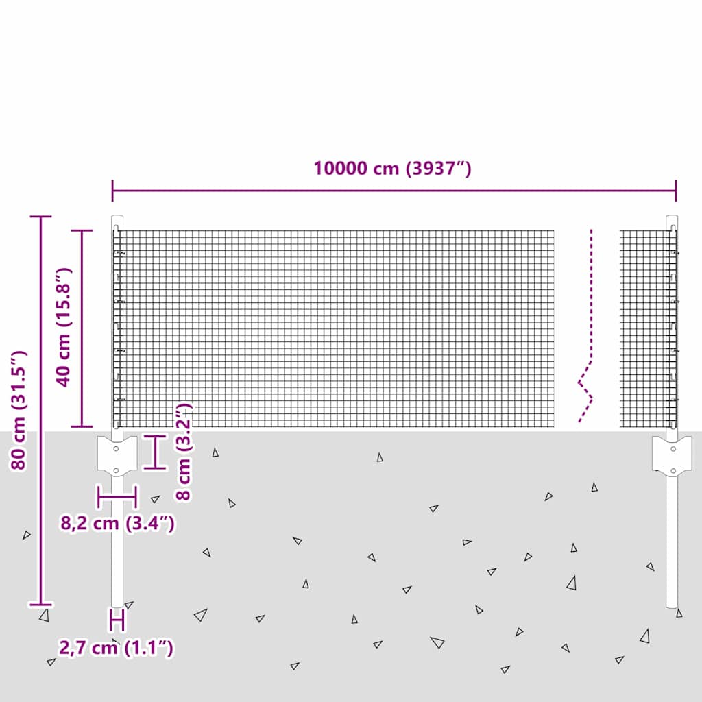 Recinzione con pali. Argento 0.4 x 100 m Acciaio 3336412