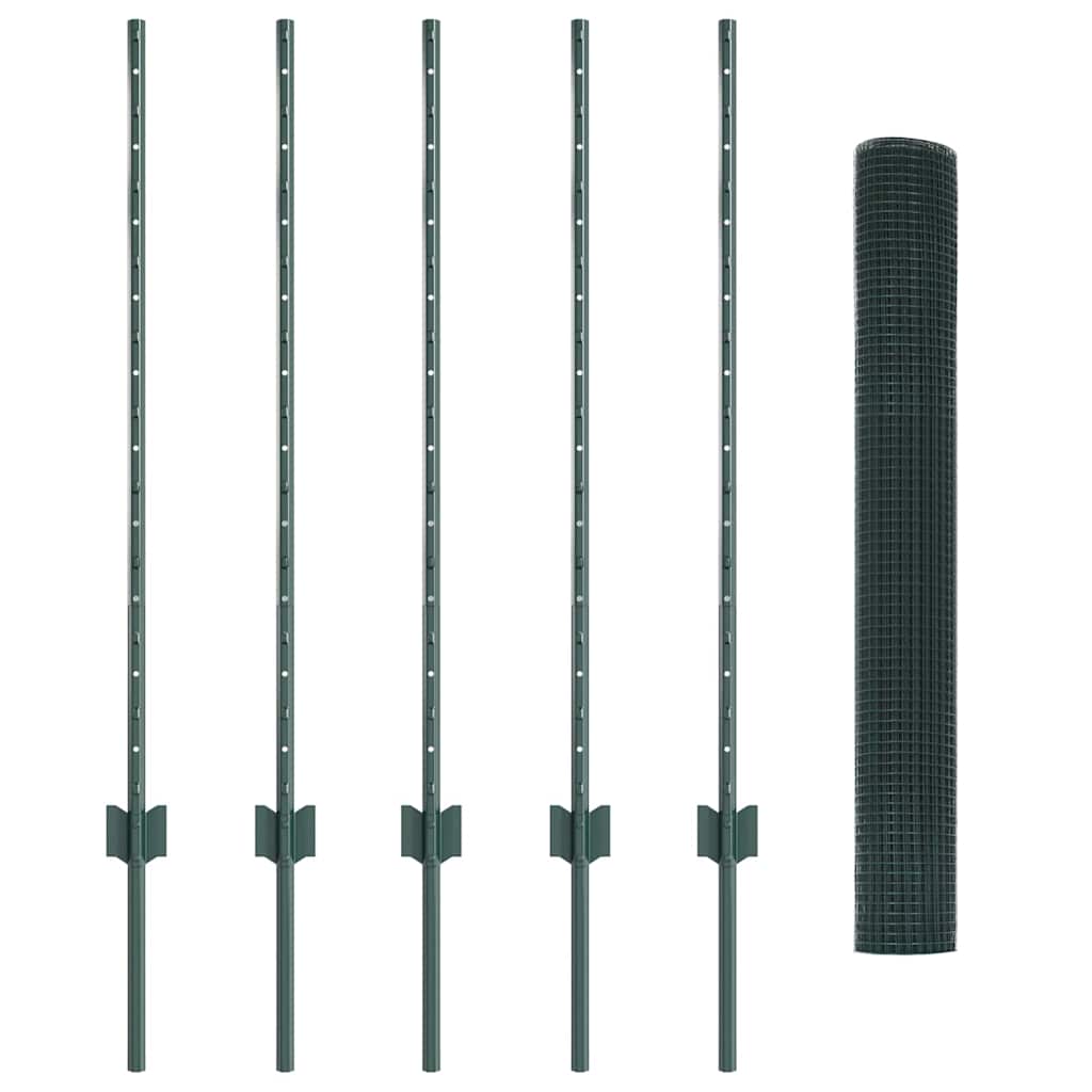 Recinzione con pali. Verde 1 x 10 m Acciaio 3336444