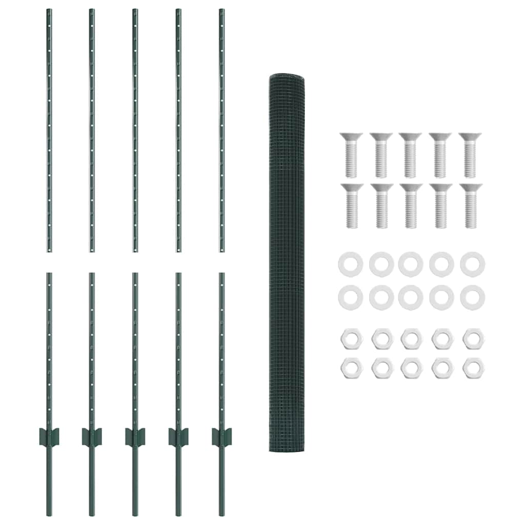 Recinzione con pali. Verde 1.4 x 10 m Acciaio 3336452