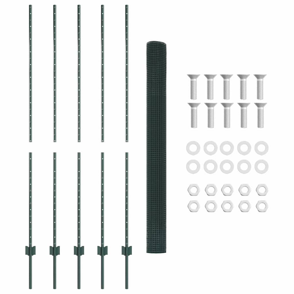 Recinzione con pali. Verde 1.5 x 10 m Acciaio 3336457