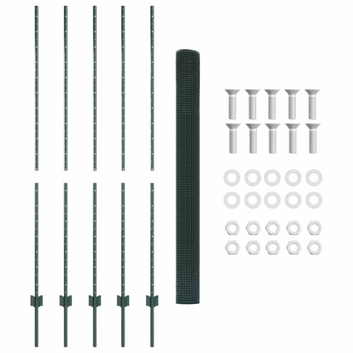 Recinzione con pali. Verde 1.5 x 10 m Acciaio 3336457